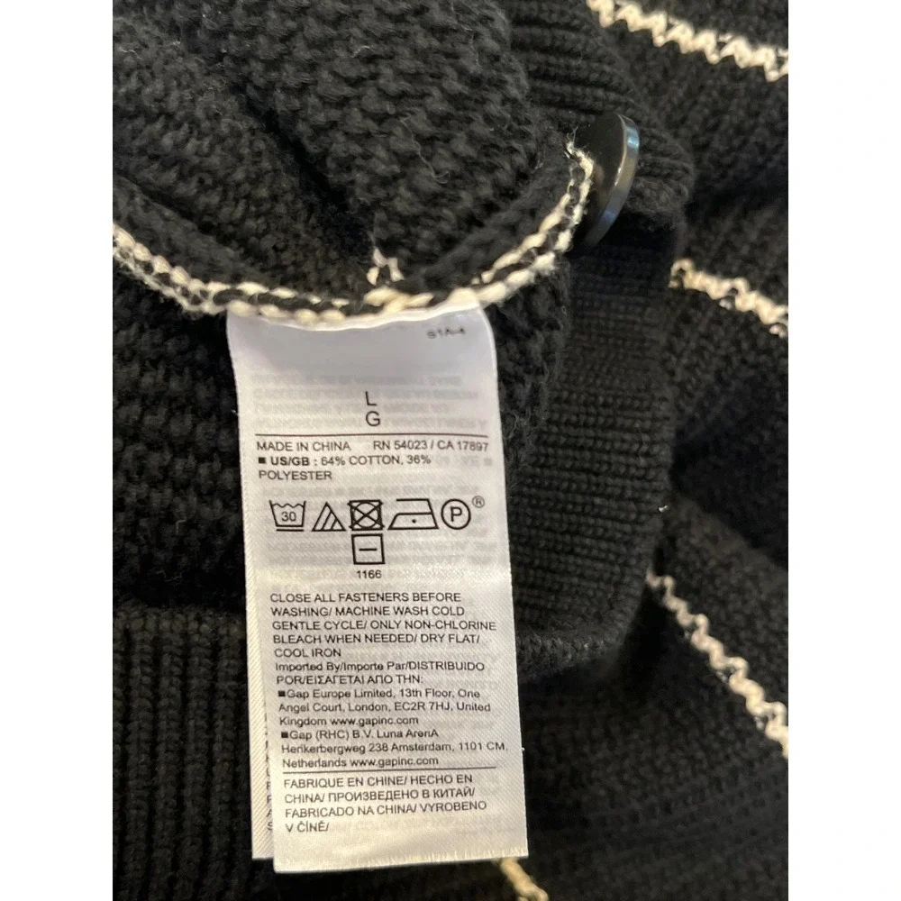 Banana Republic Mens Knit Polo Shirt Black White Striped Short Sleeve Large L‎